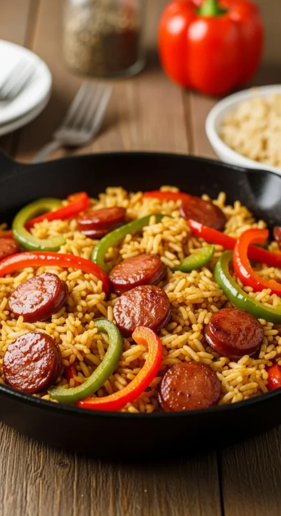 15. Sausage and Peppers Rice Skillet