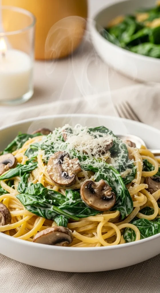 1. Creamy Spinach and Mushroom Pasta