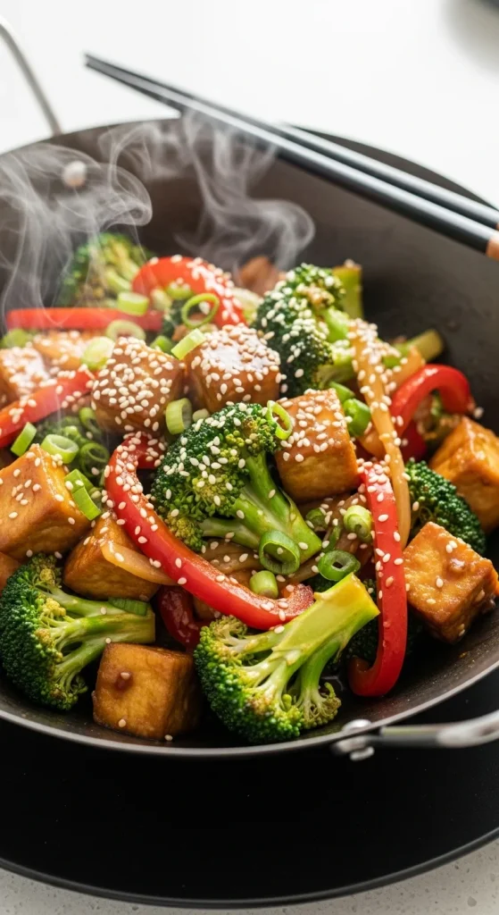 1. Crispy Tofu Stir-Fry with Ginger-Sesame Sauce