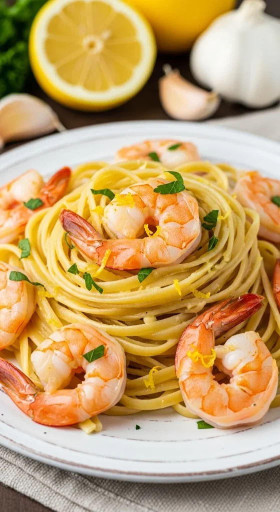 1. Lemon Garlic Shrimp Fettuccine