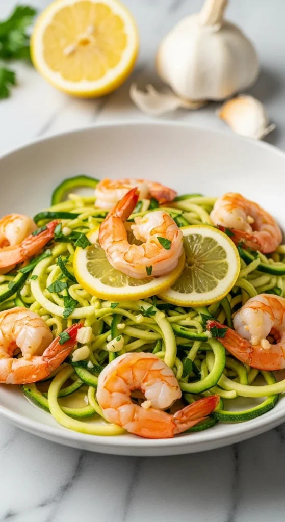 1. Lemon Garlic Shrimp Zucchini Noodles