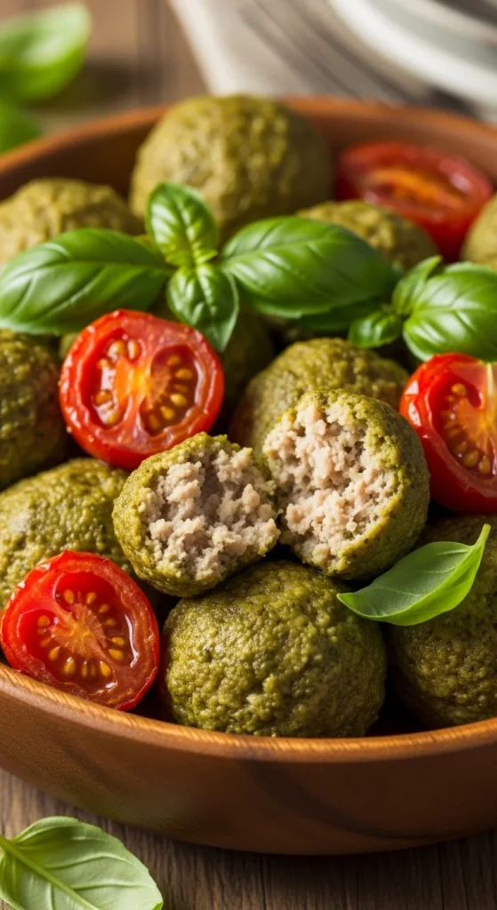 11. Pesto Turkey Meatballs with Cherry Tomatoes