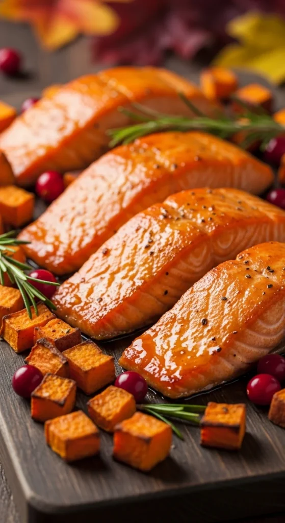 12. Maple Dijon Salmon and Sweet Potatoes