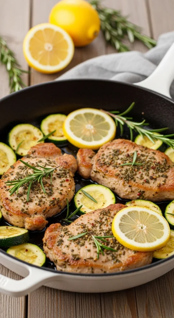14. Lemon Herb Pork Chops and Zucchini