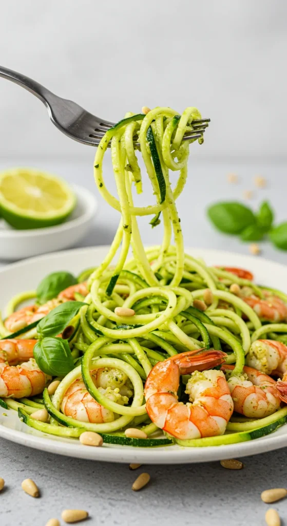 16. Pesto Zucchini Noodles with Shrimp