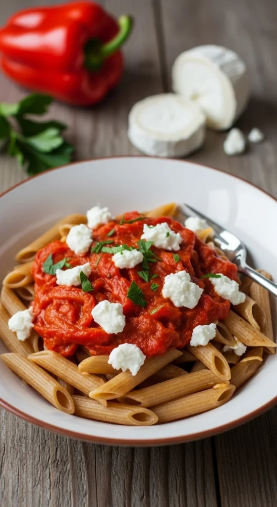 16. Roasted Red Pepper and Goat Cheese Pasta