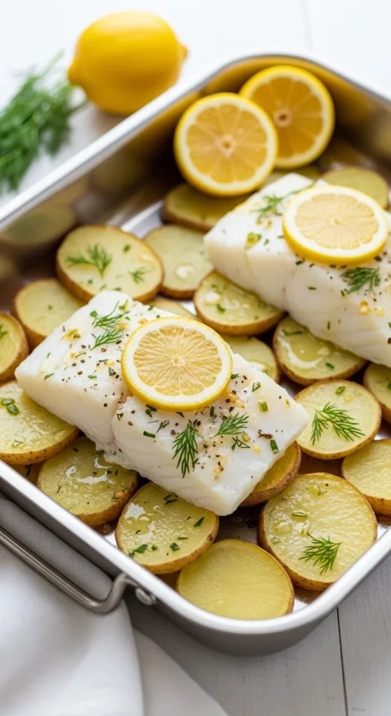19. Baked Cod and Potatoes with Lemon