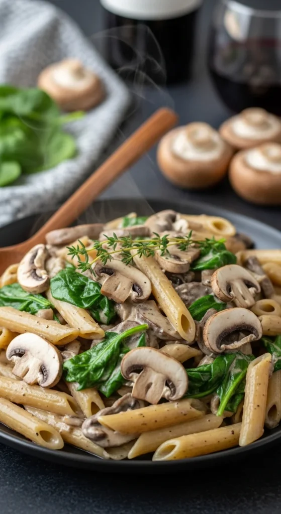 2. Creamy Mushroom Spinach Penne