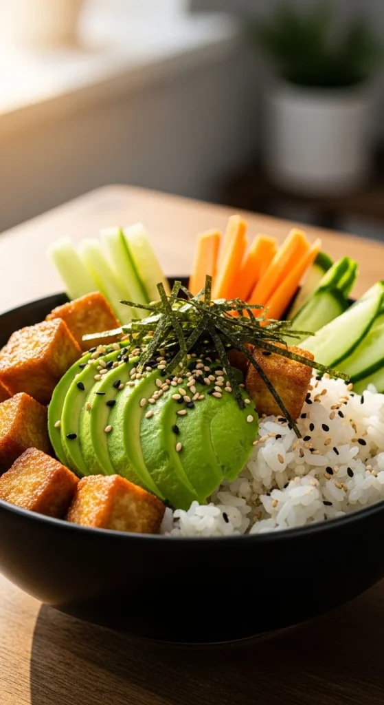 21. Tofu and Avocado Sushi Bowl