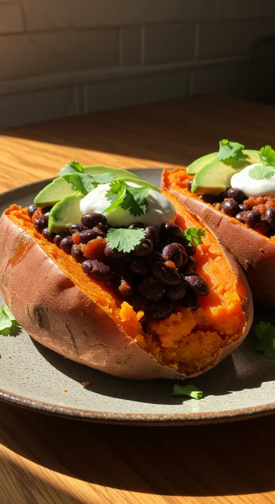 22. Baked Sweet Potato with Black Beans