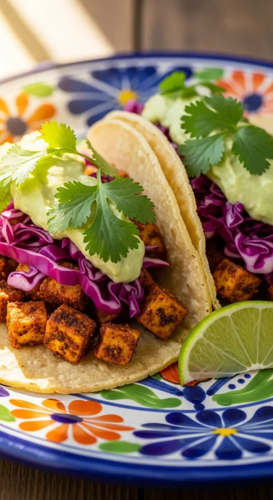 3. Spicy Tofu Tacos with Avocado Crema