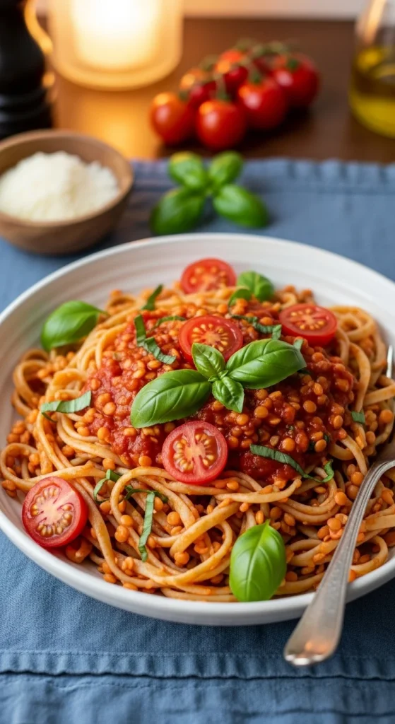 5. Tomato Basil Lentil Pasta
