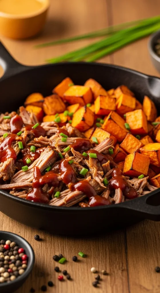 7. BBQ Pork and Sweet Potato Skillet