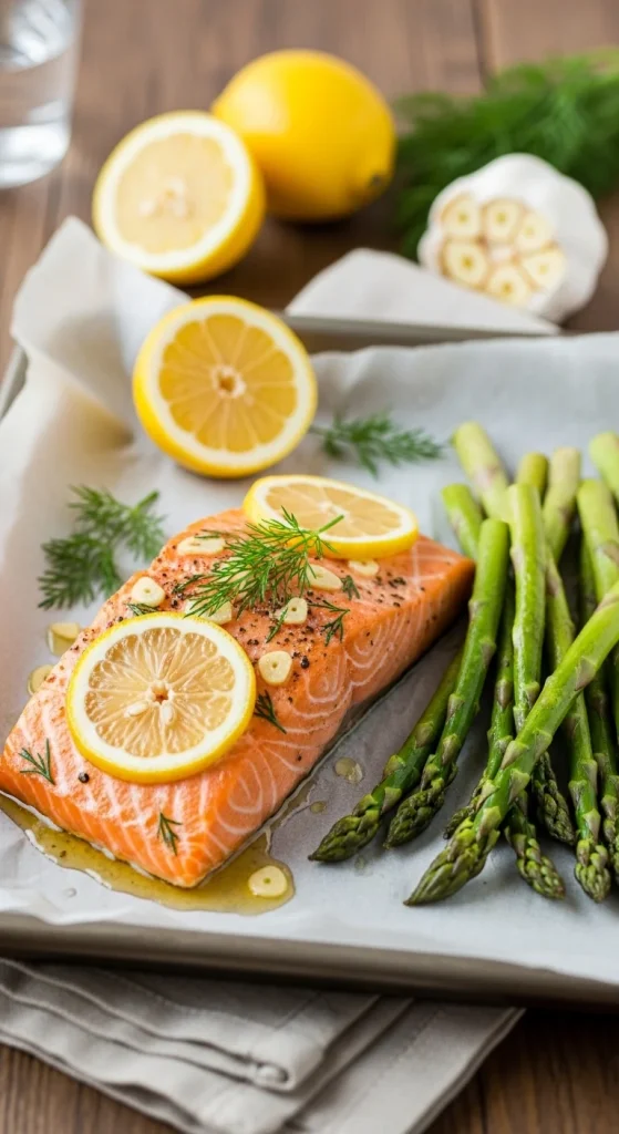 9. Baked Lemon Garlic Salmon with Asparagus