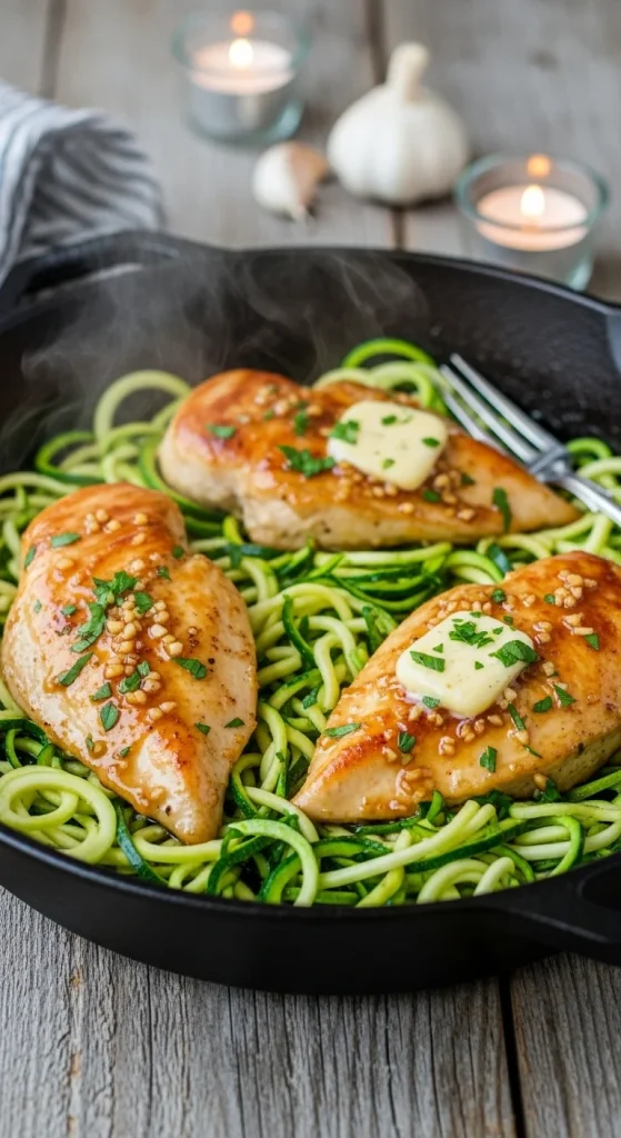 1. Garlic Butter Chicken with Zucchini Noodles