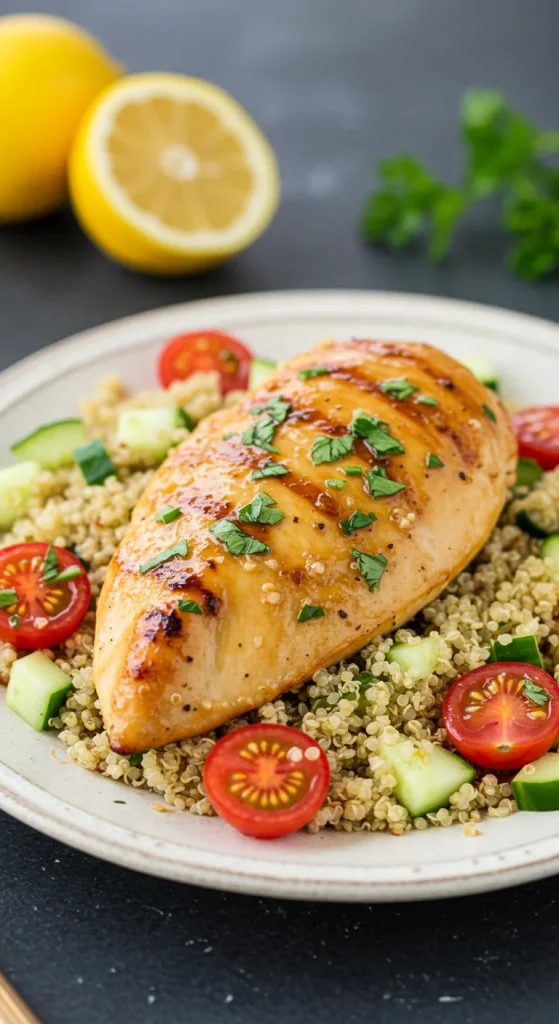 1. Lemon Garlic Grilled Chicken with Quinoa