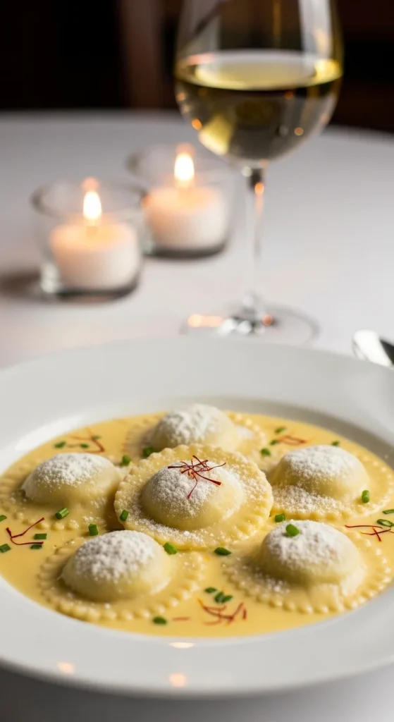 10. Lobster Ravioli with Saffron Cream Sauce