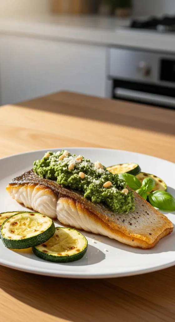 10. Pesto Baked Sea Bass
