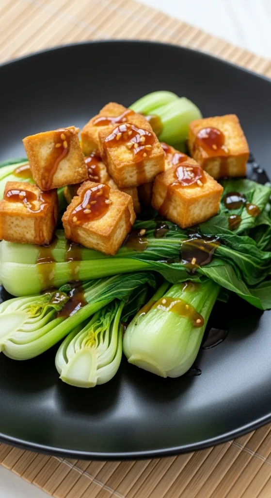 11. Baked Tofu with Stir-Fried Bok Choy