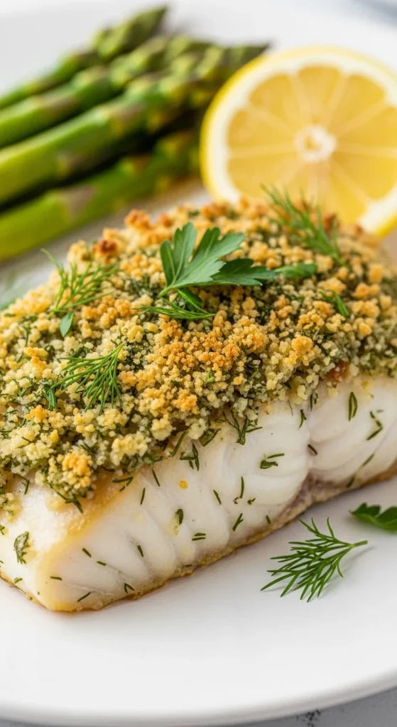 11. Pan-Seared Halibut with Herb Crust