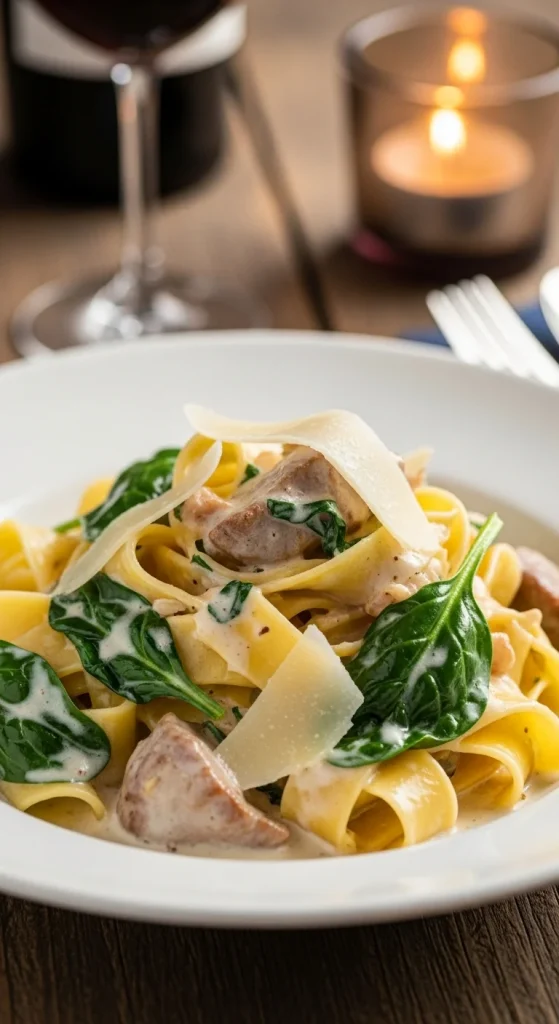 12. Creamy Pork and Spinach Pasta