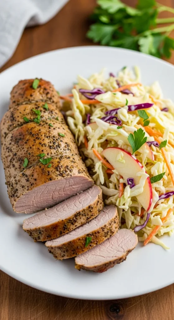 12. Grilled Pork Tenderloin with Apple Slaw