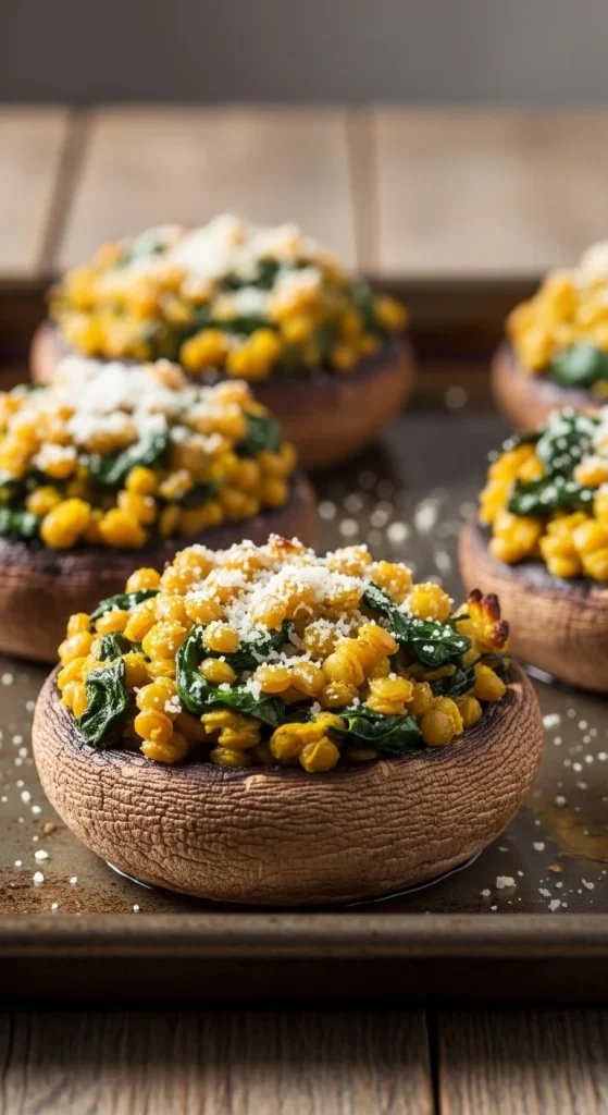 12. Lentil and Spinach Stuffed Mushrooms