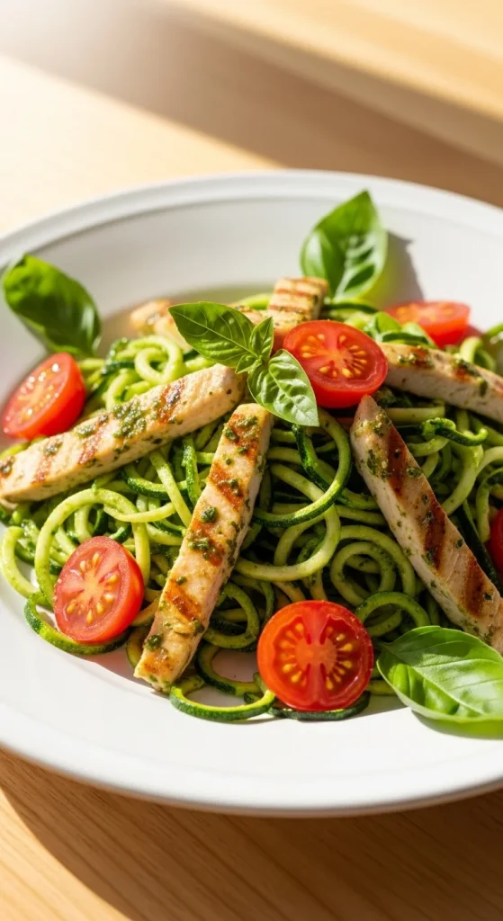12. Pesto Zucchini Noodles with Grilled Chicken