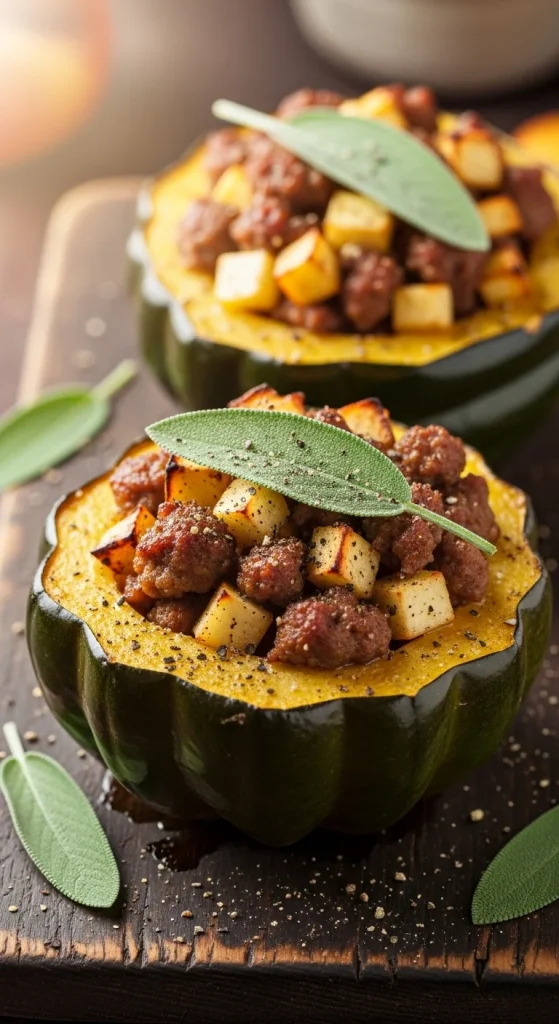 13. Apple and Sausage Stuffed Acorn Squash