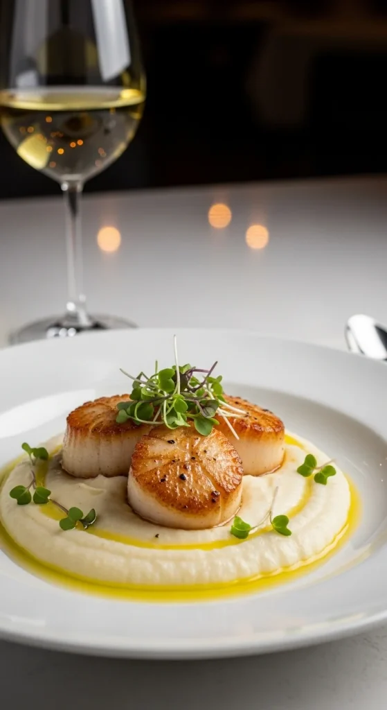13. Seared Scallops with Cauliflower Puree