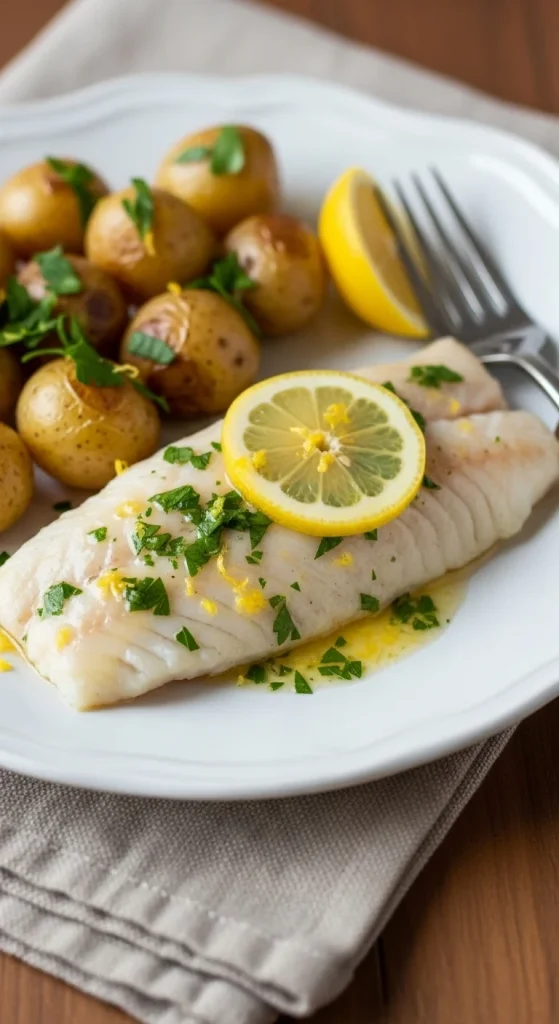 14. Baked Haddock with Lemon Herb Sauce