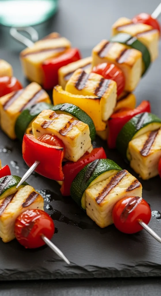 14. Grilled Halloumi and Vegetable Skewers