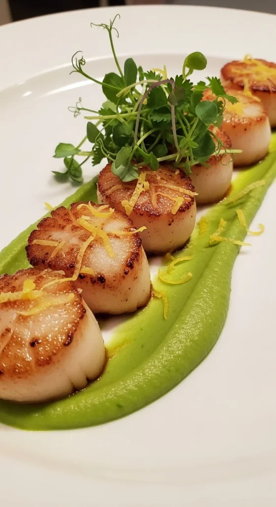 14. Scallops over Pea Puree