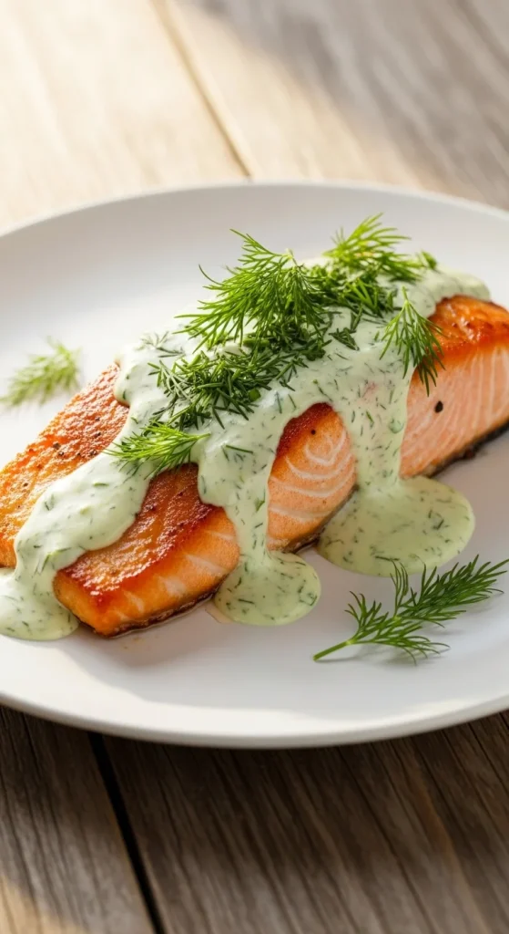 15. Baked Salmon with Dill Sauce