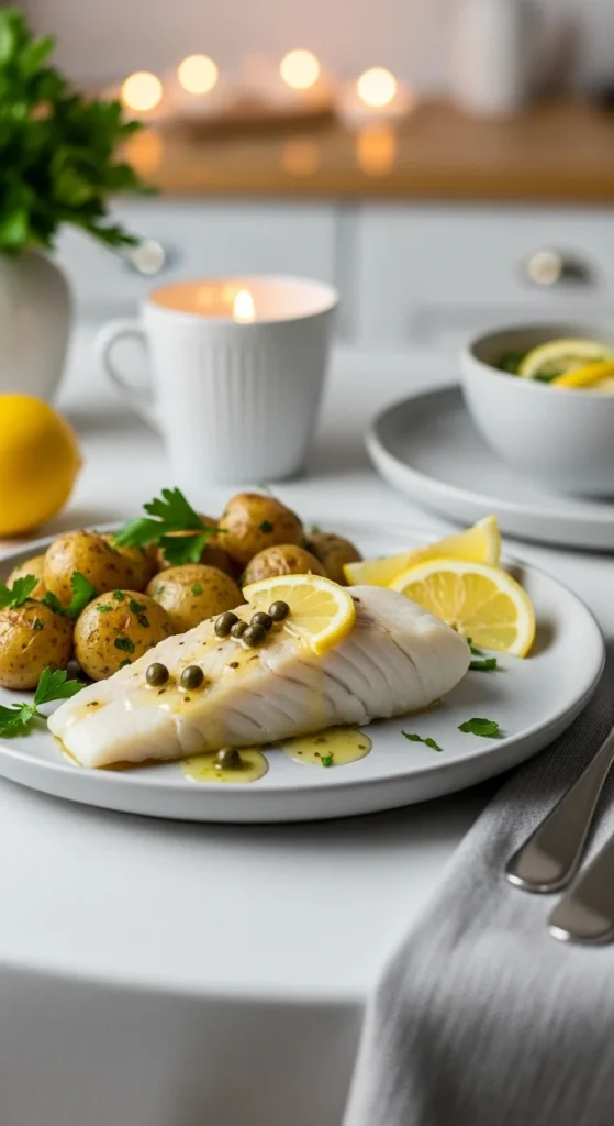 16. Baked Haddock with Lemon Caper Sauce