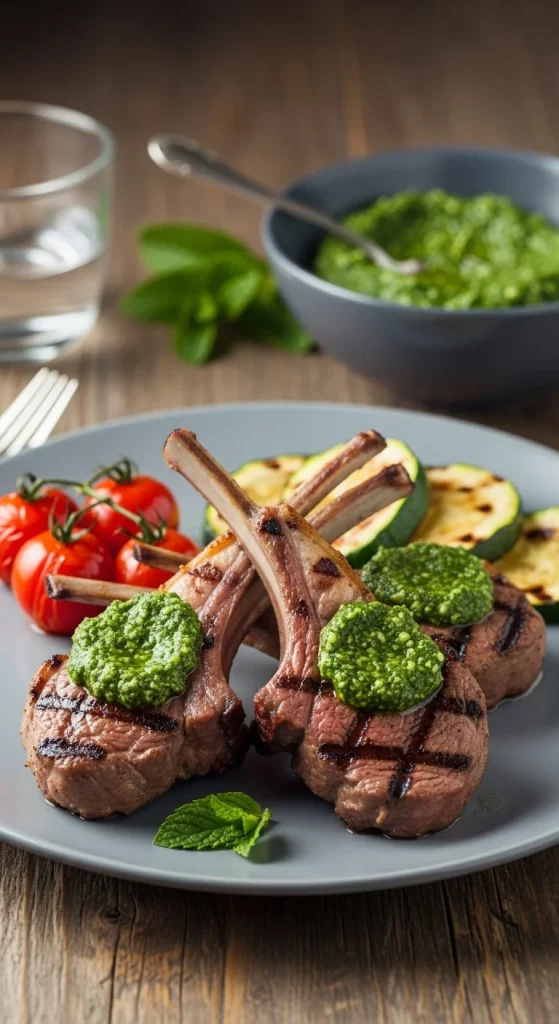 16. Grilled Lamb Chops with Mint Pesto