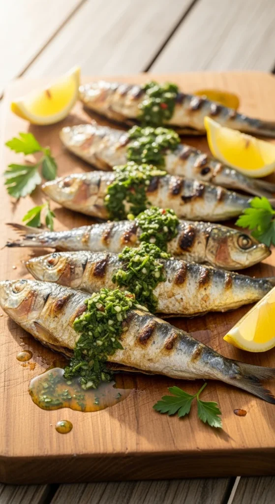 17. Grilled Sardines with Chimichurri