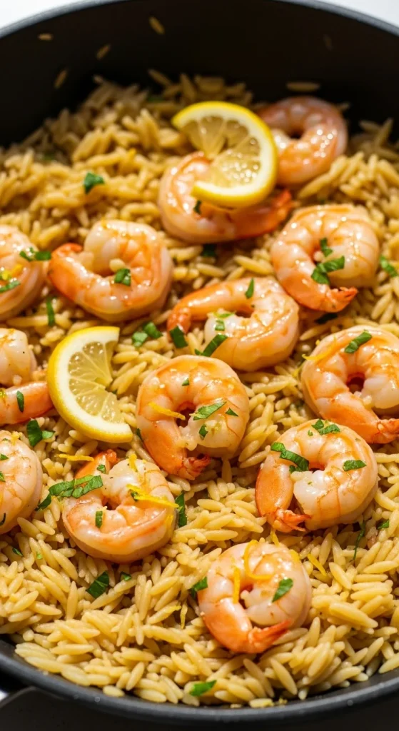17. Lemon Garlic Butter Shrimp and Orzo