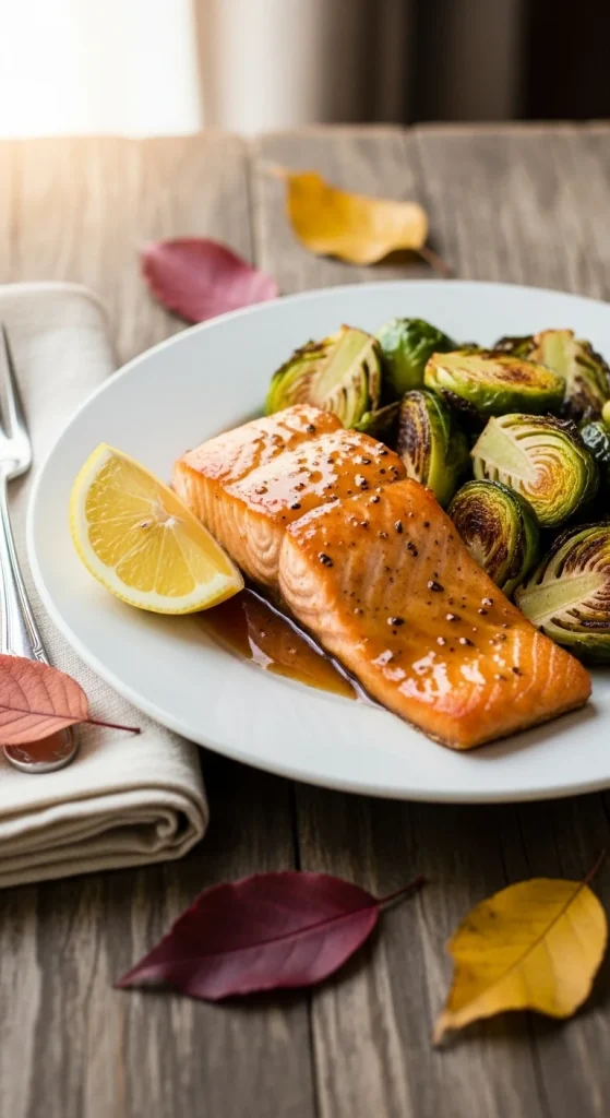17. Maple Glazed Salmon with Brussels Sprouts