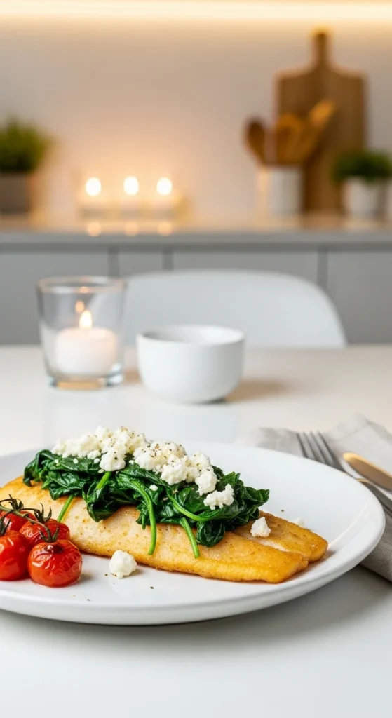 18. Baked Pollock with Spinach and Feta