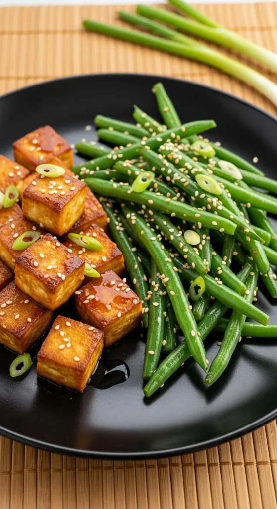 18. Baked Tofu with Sesame Green Beans