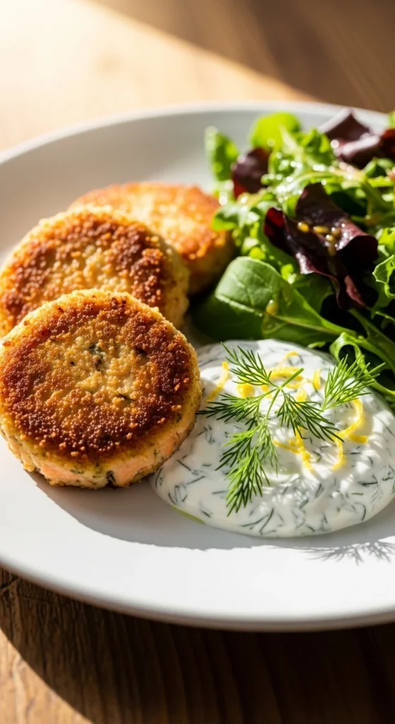 18. Salmon Cakes with Dill Yogurt