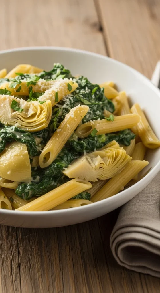 19. Gluten-Free Creamy Spinach and Artichoke Penne