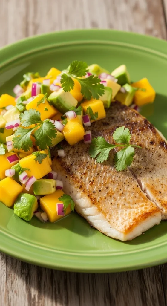 19. Grilled Snapper with Mango Avocado Salsa