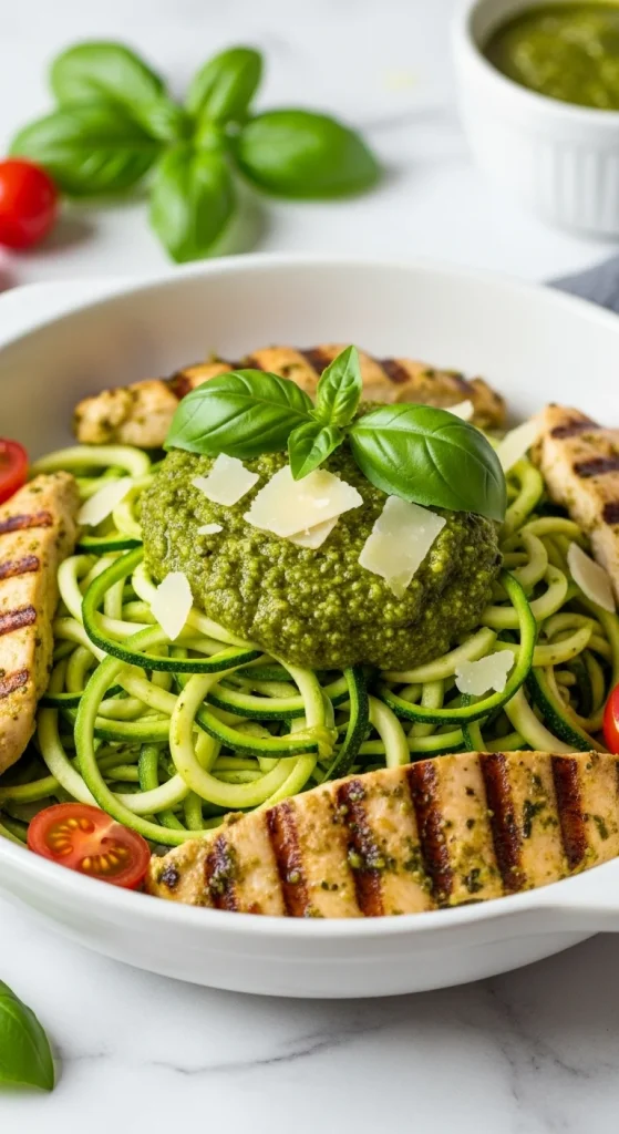 19. Pesto Chicken with Zucchini Noodles