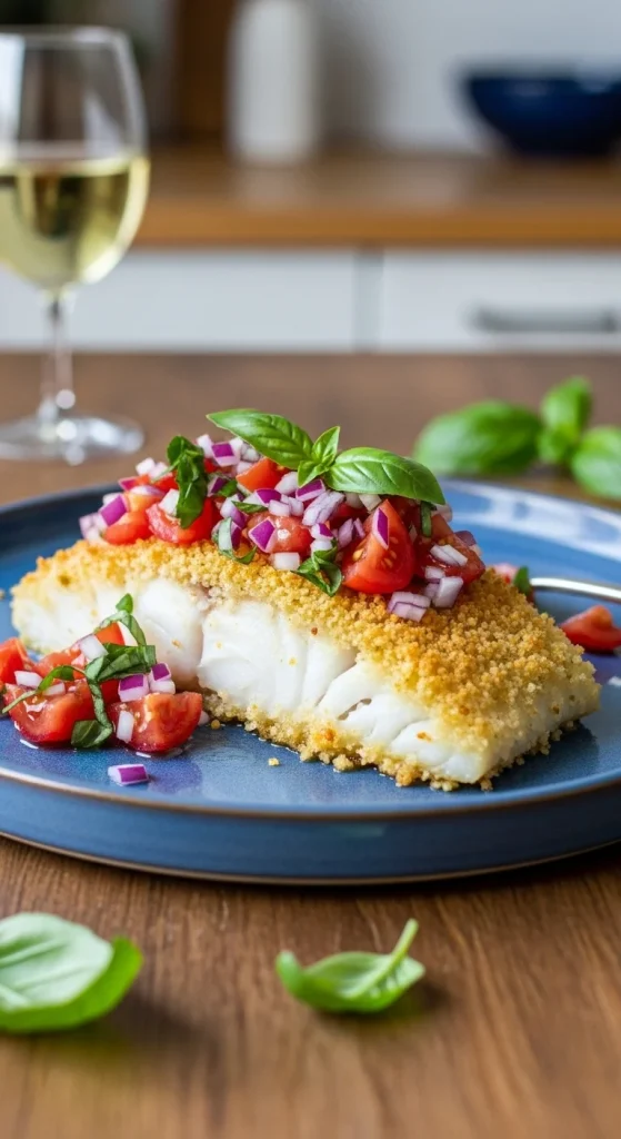 2. Baked Cod with Tomato Basil Salsa