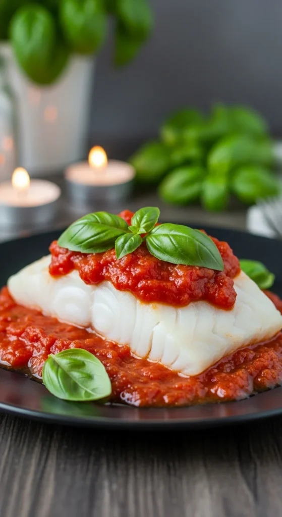 2. Baked Cod with Tomato Basil Sauce
