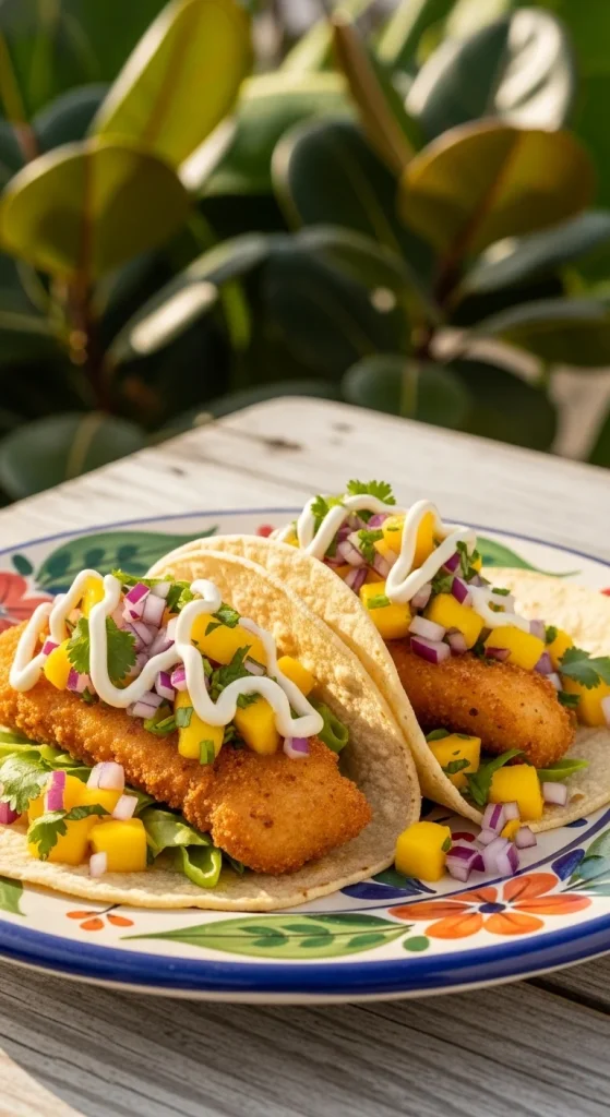 2. Crispy Cod Tacos with Mango Salsa