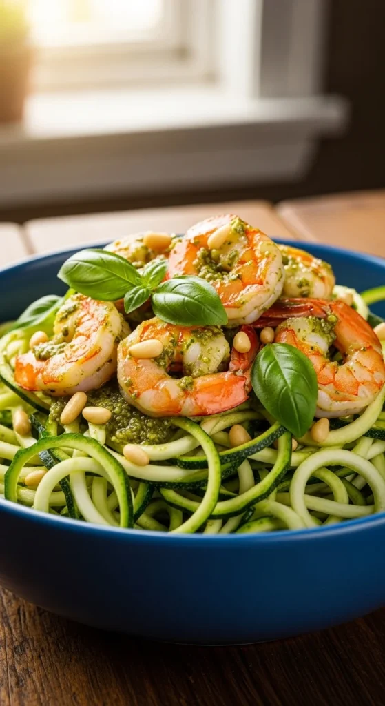 2. Zucchini Noodles with Pesto Shrimp