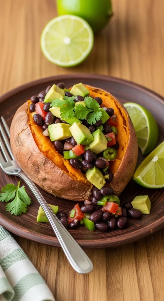 20. Baked Sweet Potato with Black Bean Salsa